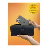 shiny ever Büyükboy Telefon Bölmeli Siyah Deri Kadın Cüzdan El Çantası Gold Detaylı