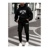 ship master Erkek Kalın Polar Hoodie & Eşofman Takımı "NEW YORK" Baskılı | Rahat Pijama Seti
