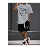 ship master Erkek Oversize Basketbol Topu Grafik Baskılı Tişört Şort Takımı %100 Pamuk Streetwear