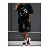 ship master Erkek Oversize Basketbol Topu Grafik Baskılı Tişört Şort Takımı %100 Pamuk Streetwear