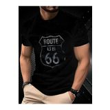 ship master ROUTE 66 Desenli Erkek Baskılı Tişört, Kısa Kollu Yuvarlak Yaka Tişört, Yazlık Dış Mekan Erkek Giyim
