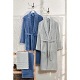Shipla Home Carla 4'lü Set Havlulu Bornoz Seti - L - XL - Mavi - Gri