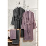 Shipla Home Carla 4'lü Set Havlulu Bornoz Seti - S - M - Antrasit - Mürdüm
