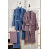 Shipla Home Carla 4'lü Set Havlulu Bornoz Seti - S - M - Mavi - Mürdüm