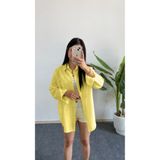 Shiron Sportswear&Company Lüx Kalite Sarı Kadın Düşük Omuz Oversize Keten Cep Detaylı Gömlek