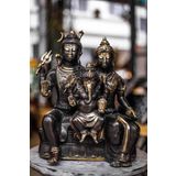 Shiva-Ganesha-Parvati Brass Statue, Bali El Yapımı Pirinç Heykel, Şiva-Ganeşa-Parvati, Yoga Meditasyon Zen Dekor