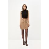 shnwomen Camel Kadife Klapalı Etek