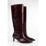 Shoeberry Kadın Blaze Bordo Cilt Kısa Sivri Topuklu Çizme Suni Deri 4,5 cm