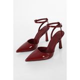 Shoeberry Kadın Bordo Rugan Stiletto Kemerli Bilek Bağlı Orta Topuklu Şık Tasarım