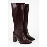 Shoeberry Kadın Brave Bordo Cilt Suni Deri Topuklu Çizme Modern Tasarım ve Konfor