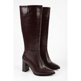 Shoeberry Kadın Brave Bordo Cilt Topuklu Çizme