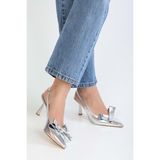 Shoeberry Kadın Fiorella Gümüş Parlak Fiyonklu Topuklu Stiletto