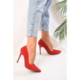 Shoeberry Kadin Kirmizi Süet Klasik Topuklu Stiletto - Kırmızı