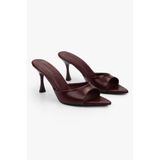 Shoeberry Kadın Krista Bordo Cilt Topuklu Terlik