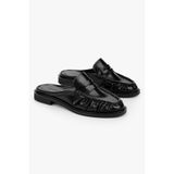 Shoeberry Kadın Mavien Siyah Cilt Büzgülü Terlik Loafer
