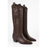 Shoeberry Kadın Meot Kahve Cilt Suni Deri Topuklu Western Çizme Günlük Kullanım İçin Uygun