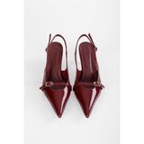 Shoeberry Kadın Royal Bordo Rugan Kemerli Tokalı Sivri Stiletto Düz Taban Şık Tasarım
