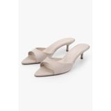 Shoeberry Kadın Saint Bej Süet Mini Topuklu Terlik