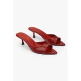 Shoeberry Kadın Seina Kırmızı Cilt Mini Topuklu Terlik