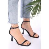 Shoeberry Kadin Siyah Cilt Tek Bant Topuklu Ayakkabi
