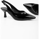 Shoeberry Kadın Siyah Rugan Kısa Topuklu Stiletto Suni Deri İnce Topuklu Ayakkabı