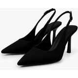 Shoeberry Kadın Siyah Saten Stiletto Topuklu Ayakkabı İnce Topuklu Konforlu Tasarım