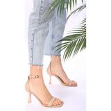 Shoeberry Kadın Topuklu Ayakkabı Stiletto Tasarım Suni Deri Yazlık 8 cm Topuk - Bej