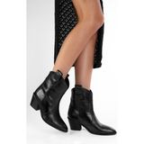 Shoeberry Kadın Vega Siyah Cilt Kovboy Bot Bootie 7 cm Topuklu Rahat Tasarım