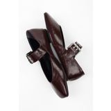 Shoeberry Kadın Vell Bordo Cilt Kemer Tokalı Babet
