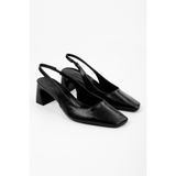 Shoeberry Kadın Vinte Siyah Cilt Küt Burunlu Stiletto