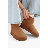 Shoeberry Kadın y Taba İçi Tüylü Kısa Süet Bot Taba Tekstil
