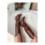SHOEBOURNE Taba Deri Western Tarzı Dizaltı Uzun Kadın Çizme