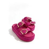Shoebutik Giza Fuşya Süet Yüksek Dolgu Topuk Kadın Terlik