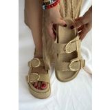 Shoebutik Giza Hasır Natural Yüksek Dolgu Topuk Kadın Terlik