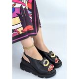 Shoegar Gwon Siyah Cilt Dolgu Topuk Sandalet