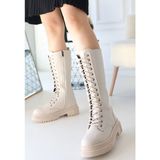 Shoegar Mennd Bej Cilt Bağcıklı Çizme - Bej