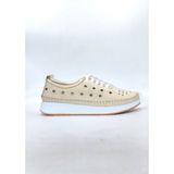 Shoemix Kadın Deri Bej Delikli Günlük Casual Ayakkabı - Zk-00