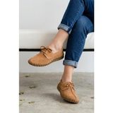 Shoemix Kadın Hakiki Deri Taba Süet Bağcıklı Makosen - El Dikişli Esnek Tırtıklı Taban Günlük Ayakkabı
