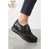 Shoemix Kadın Siyah Cırt Cırtlı Örgü Desen Rahat Taban Günlük Ayakkabı Üst Kemik Destekli Örgü -1043-01