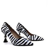 Shoes C03720 Zebra Desen Siyah Beyaz Kadeh Topuk Kadın Stiletto Ayakkabı - Siyah - Beyaz