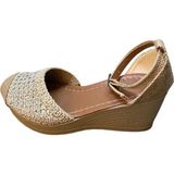 Shoes Kadın Dolgu Topuklu Hasır Triko Önü Arkası Kapalı Yanı Açık Yazlık Sandalet - Krem Ve Bej