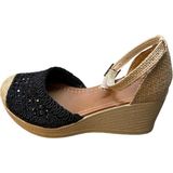 Shoes Kadın Dolgu Topuklu Hasır Triko Önü Arkası Kapalı Yanı Açık Yazlık Sandalet - Siyah - Açık Bej