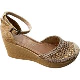Shoes Kadın Dolgu Topuklu Hasır Triko Önü Arkası Kapalı Yanı Açık Yazlık Sandalet - Vizon - Bakır