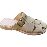 Shoes Kadın Düz Kaymaz Taban Önü Kapalı Kafes Sandalet - Krem