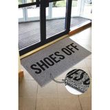 Shoes Off Baskılı Kıvırcık Paspas Kapı Önü Paspası Kaymaz Taban - Gri - 100 x 100 cm