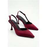 Shoesers Kadın Bordo Saten Tasarım Asimetrik Bantlı Sivri Burunlu İnce Günlük Topuklu Ayakkabı