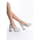 Shoesers Kadın Özel Tasarım Parlak Malzemeli Platform Topuklu Ayakabı, Gelinlik Ayakkabısı