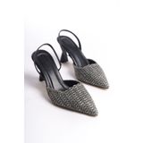 Shoesers Kadın Özel Tasarım Sivri Burunlu Hasır Kaplamalı Günlük Topuklu Ayakkabı