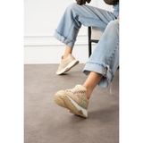 Shoetek Beatriz Kadın Sneakers Yandan Taşlı Bağcıklı Spor Ayakkabı Bej