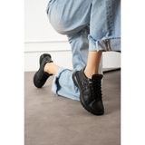 Shoetek Beatriz Kadın Sneakers Yandan Taşlı Bağcıklı Spor Ayakkabı Siyah